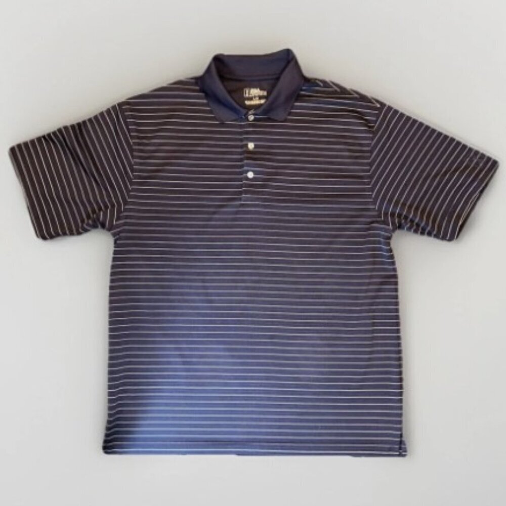 PGA TOUR Men's Blue with White Pinstripes Golf Polo Shirt Size Large Polyester - Picture 2 of 6